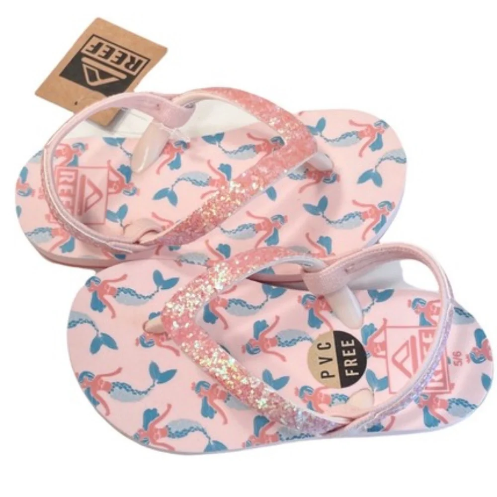 Reef Ahi Girls Flip Flop Pink‎ Mermaid Sandals Size 3/4 Toddler